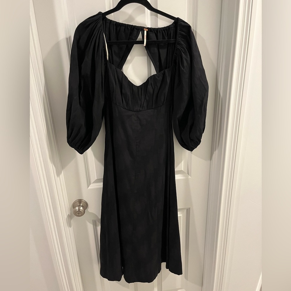 Free People puff sleeve midi Dress Black Small